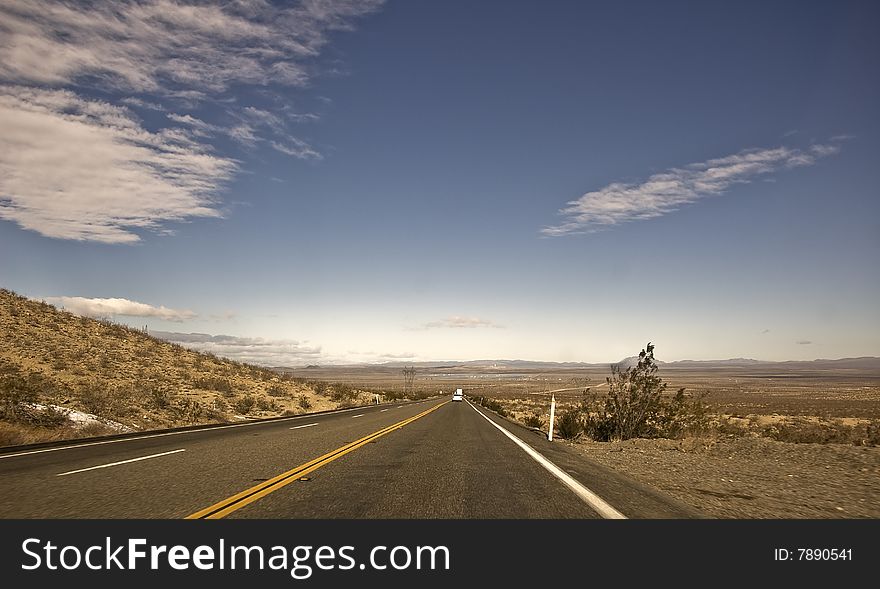 This is a picture of a Mojave desert highway.