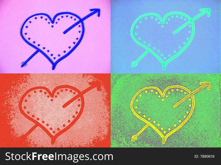 Collage of hearts in different bright colors. Collage of hearts in different bright colors