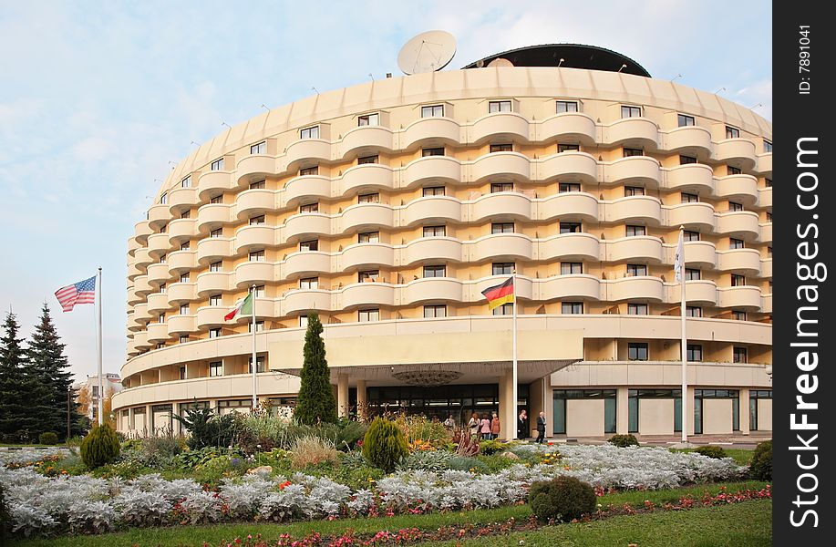 Round hotel on summer day