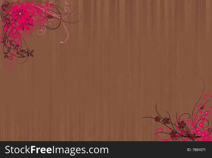 Cappuccino colored background with pink floral ornaments. Cappuccino colored background with pink floral ornaments