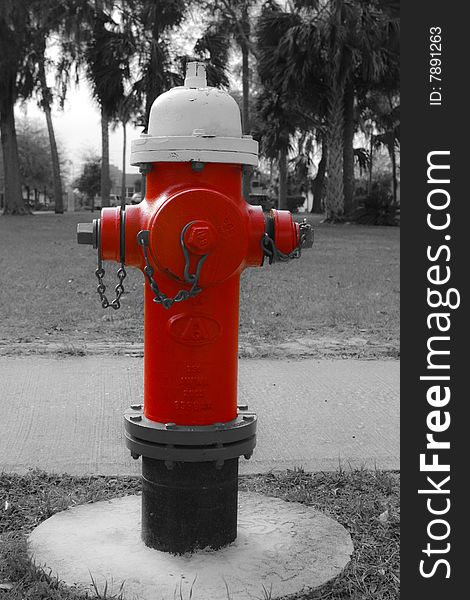 Black and White Water Hydrant where only the red color is displayed. Black and White Water Hydrant where only the red color is displayed