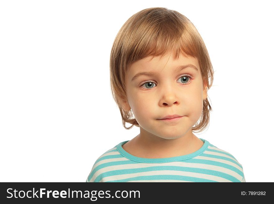 Little girl thinking on white