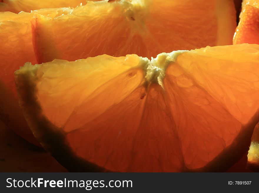 A close up of orange slices.