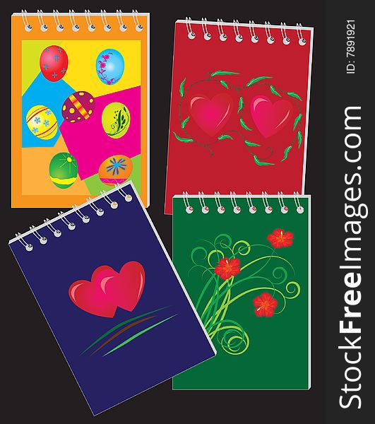 A set of four notebooks. Vector illustration