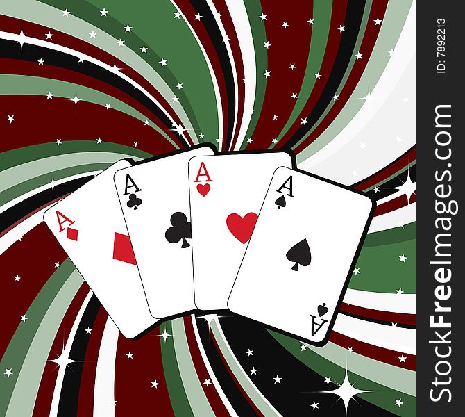 Vector illustration of gambling cards set on the beautifull background, decorated with stars and waves.