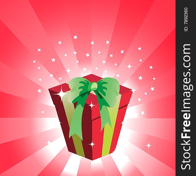 Vector Illustration of birthday giftbox on the shiny background.