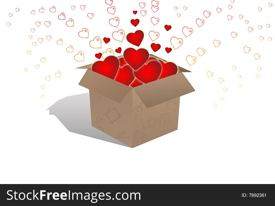 Carton with red heart on white background. Carton with red heart on white background