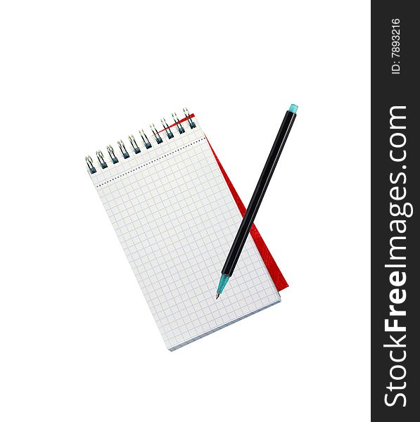 Blank note with pencil close up, isolated over white