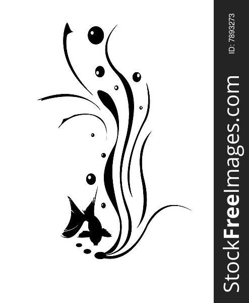 Vector illustraition of retro abstract floral swirl elements with fish and algae. Vector illustraition of retro abstract floral swirl elements with fish and algae