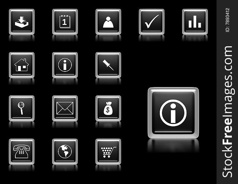 White flat icons on black background. White flat icons on black background