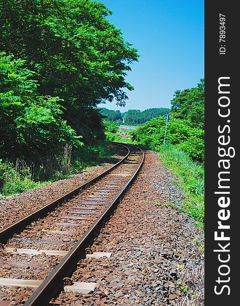 Railway track turning at a bend