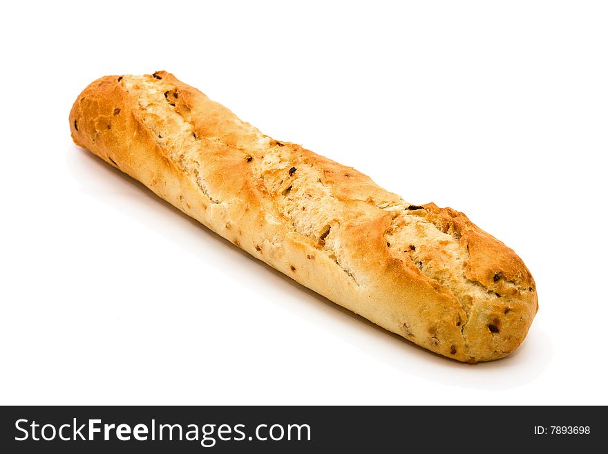 Long loaf. French bread on a white background