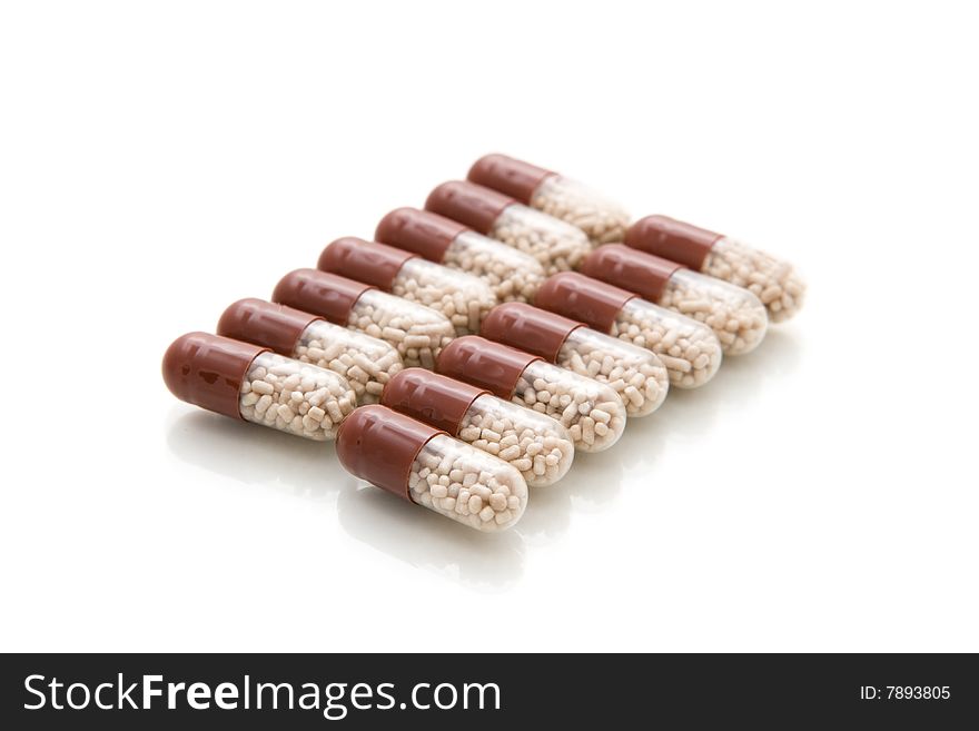 Pills on a white background