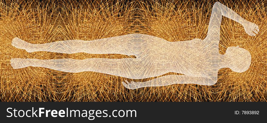 Model of woman laying golden grass.