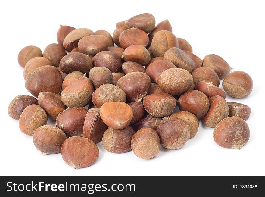 A pile of edible chestnuts
