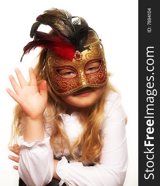 Pretty Seven Year Old Blond Girl With Mask