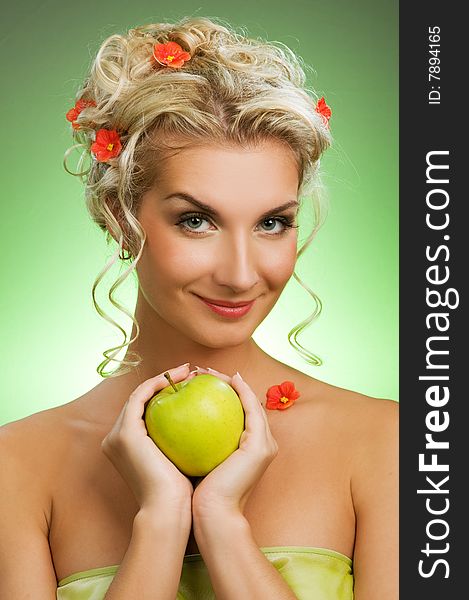 Woman With Ripe Green Apple