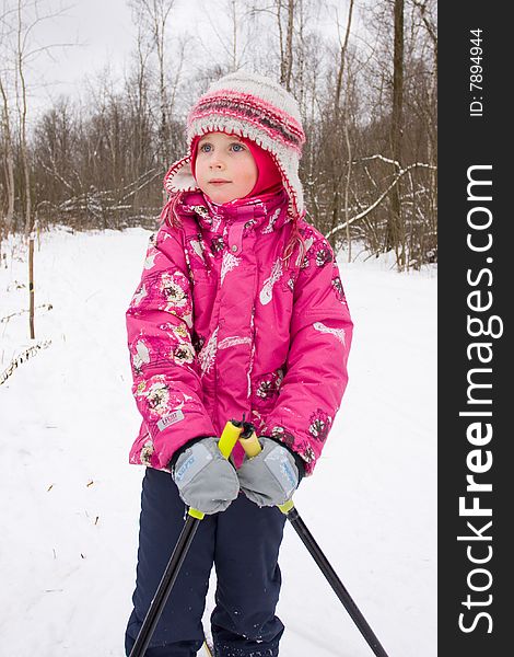 5 years old girl on cross-country ski