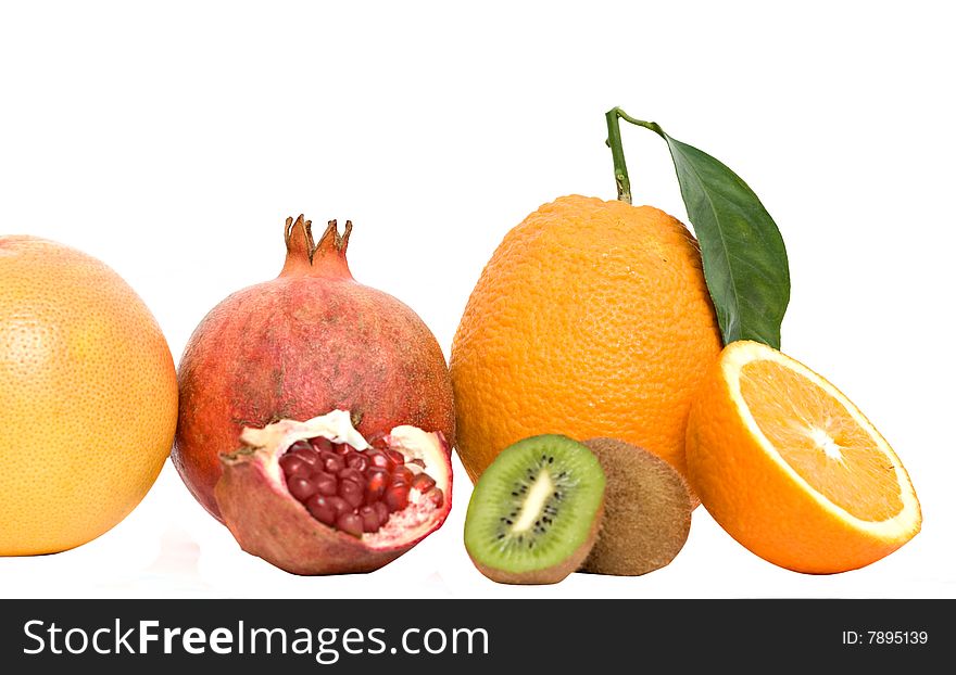 Close up of fruits isolated on white background