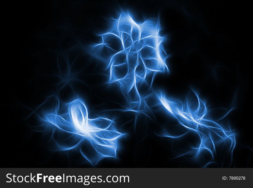 Blue abstract flower over black background
