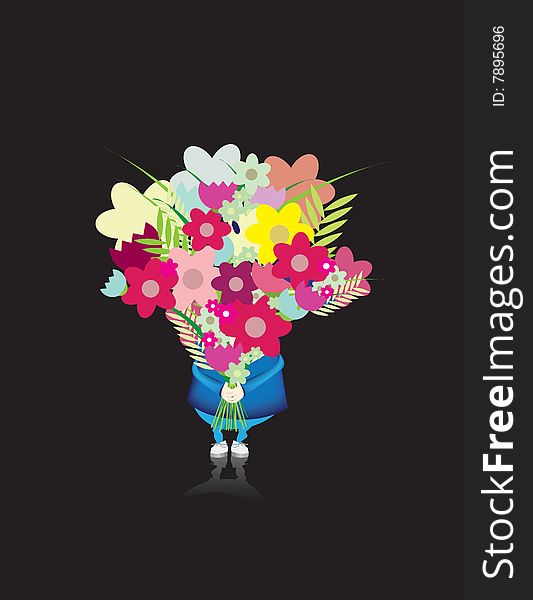 A vector character illustration of someone holding a bunch of flowers. A vector character illustration of someone holding a bunch of flowers