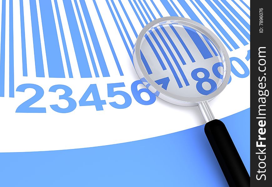 Barcode with magnifier on white background