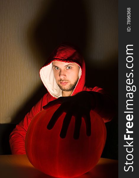 Awesome man holds ball of light in his hands. Awesome man holds ball of light in his hands