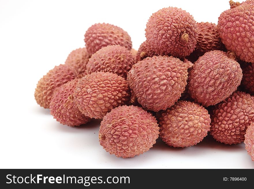 Litchi on a white background (Litchi chinensis Sonn.)