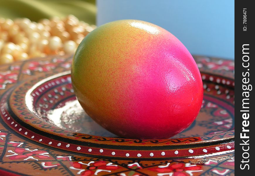 Easter egg on decorative plate. Easter egg on decorative plate