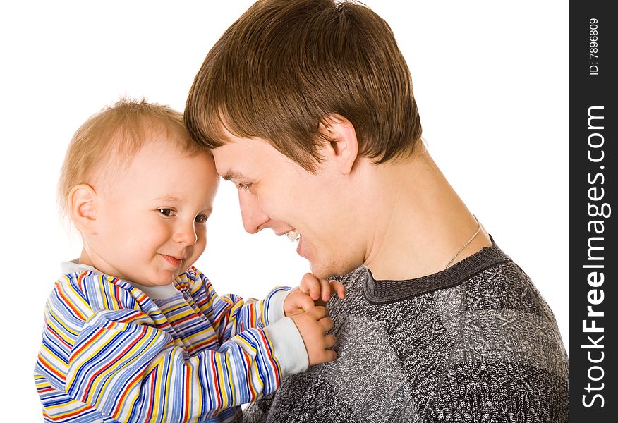 Father and son. Isolated on white background