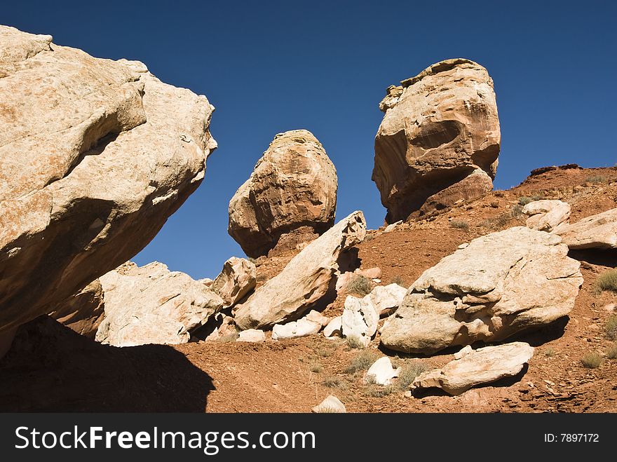 View of balanced rocks in Capital Reef National Park. View of balanced rocks in Capital Reef National Park