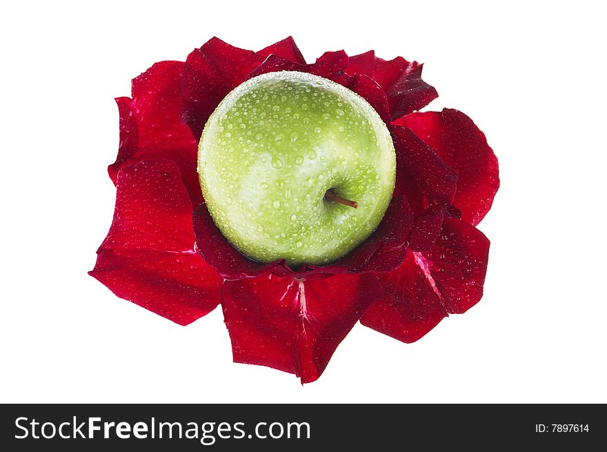 Apple and flower isolated on the white background