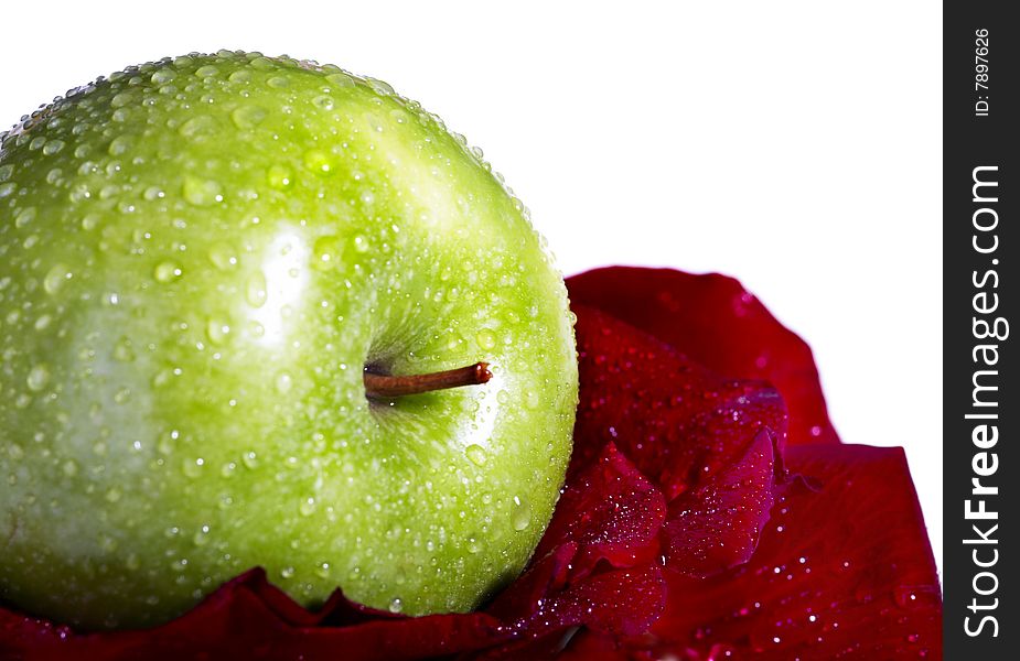Apple and flower isolated on the white background