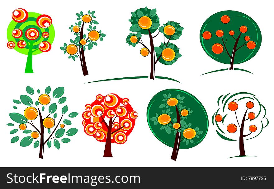 Stock photo: nature theme: an image of eight trees with fruits on them. Stock photo: nature theme: an image of eight trees with fruits on them