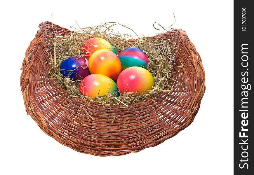 Colorful Easter Eggs in a Bird,  in the nest isolated.