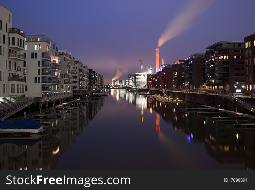 Westhafen Marina near central Frankfurt with Powerstation.