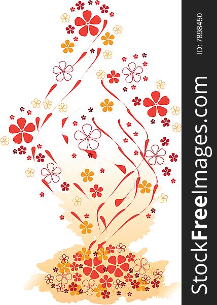 The vector illustration contains the image of grunge orange flowers