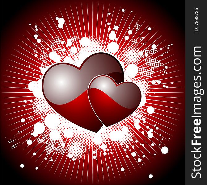 Valentine's day illustration with glossy red hearts.