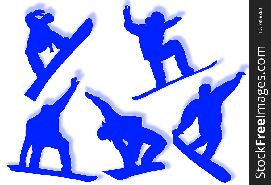 Snowboarders silhouettes