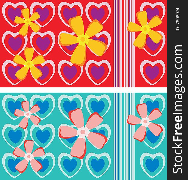 Seamless tile with flowers and hearts. Seamless tile with flowers and hearts