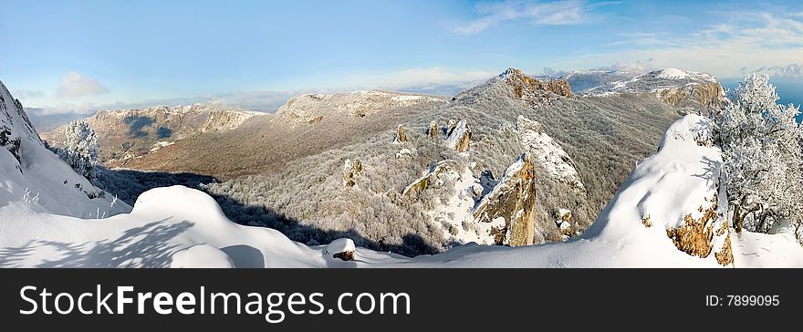 Winter landscape with crimean mountains. Winter landscape with crimean mountains
