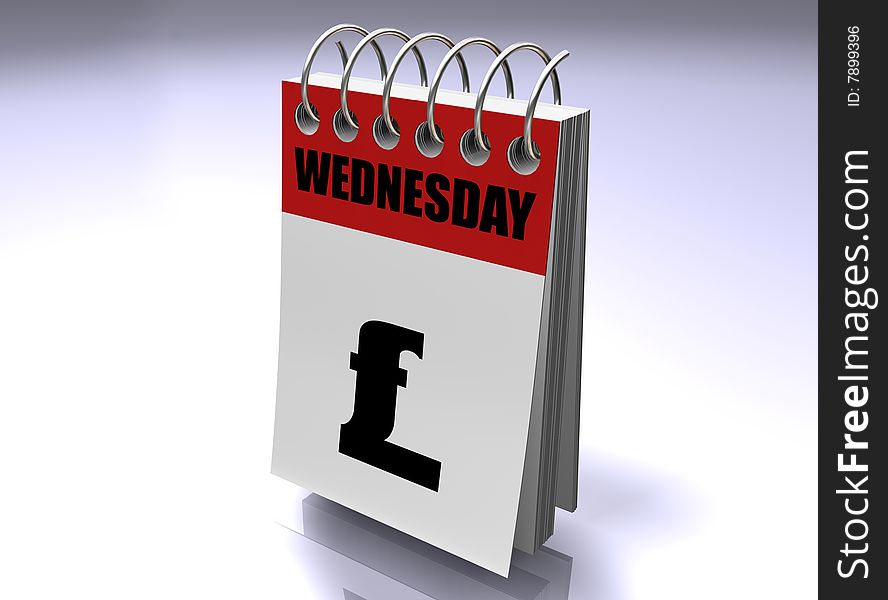 Business calendar with the image of pound on Wednesday. Business calendar with the image of pound on Wednesday