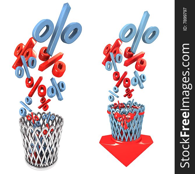 Red and blue symbols of percent falling in basket. Red and blue symbols of percent falling in basket