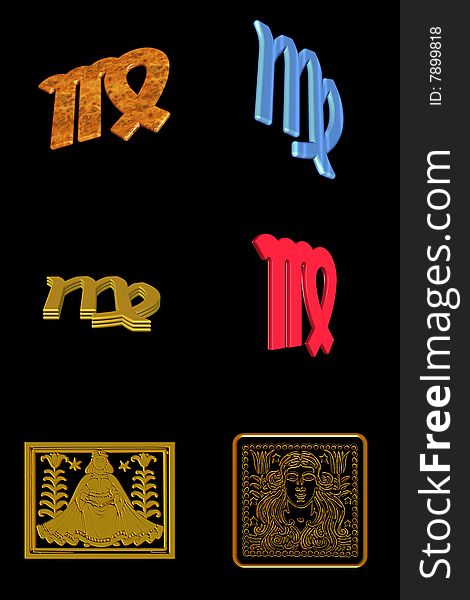 Astrological sign virgo - six different icons on a black background. Astrological sign virgo - six different icons on a black background