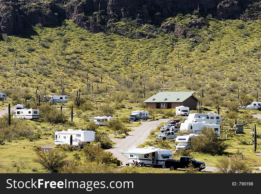 Vacationing in a recreational vehicle at Picacho Peak. Vacationing in a recreational vehicle at Picacho Peak.