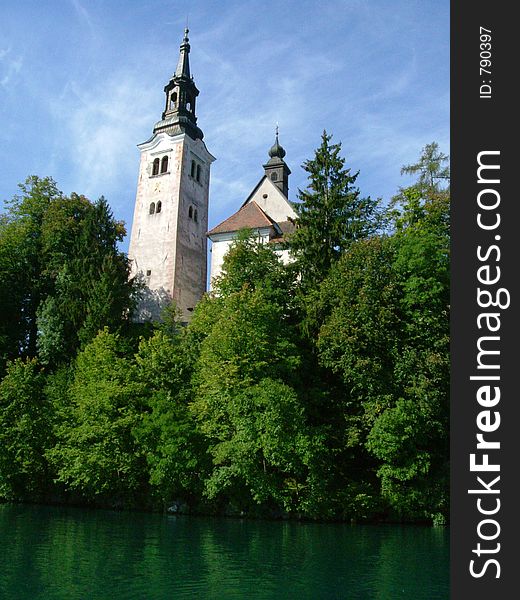 A Church in an island in the middle of Bled lake, Slovenia. A Church in an island in the middle of Bled lake, Slovenia