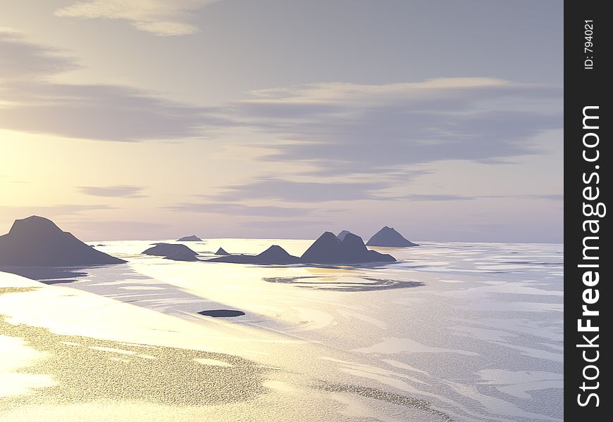 A computer generated landscape with both shallow and deep islands represented.  Could be in any ocean in the world. A computer generated landscape with both shallow and deep islands represented.  Could be in any ocean in the world.