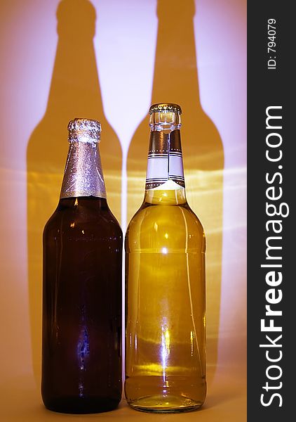 Two Bottles With Light And Dark Beer