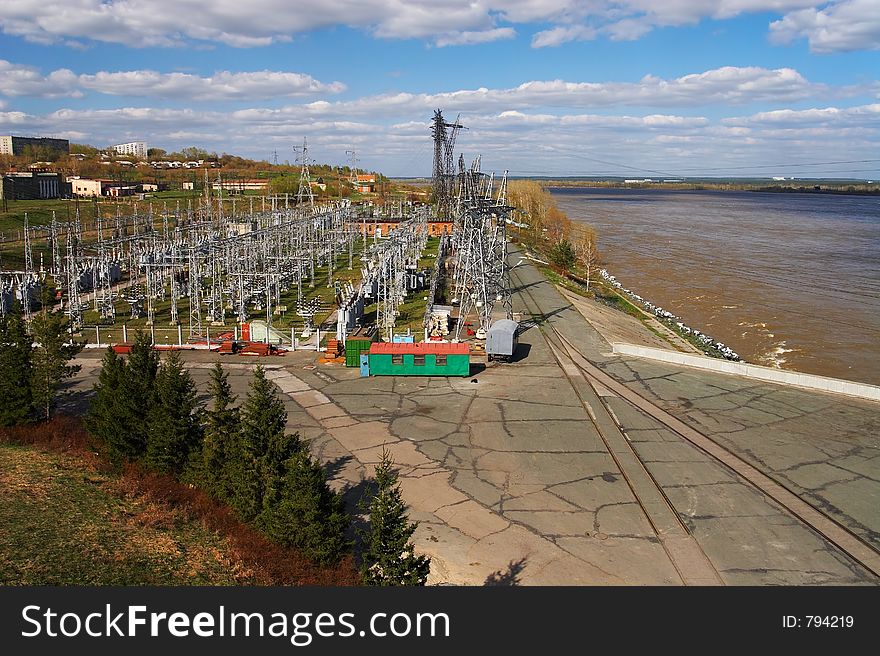 Electric power station and river. Russia.