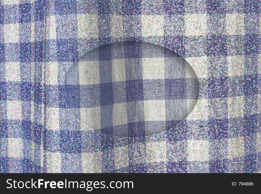Closeup of colorful checked cotton fabric texture in ellipse frame, the colors are white and light blue. Closeup of colorful checked cotton fabric texture in ellipse frame, the colors are white and light blue